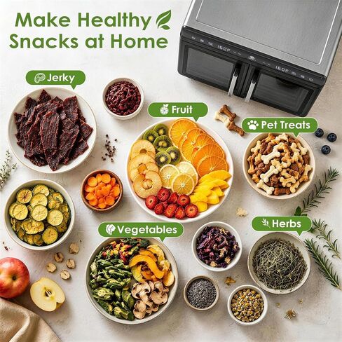 HOPERAN Dual Zone Food Dehydrator, 16 Stainless Steel Trays, Keep Warm Mode | 1200W, Independent Temp & Timer Control, for Jerky, Fruit, Herbs, Dog Treats, Meats & Veggies, Gift Boxed with Recipe Book in Saudi Arabia