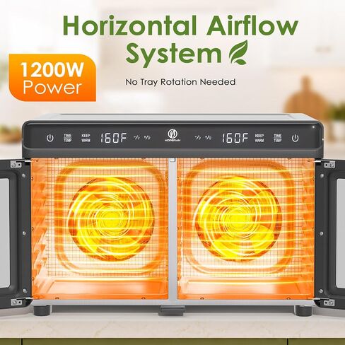 HOPERAN Dual Zone Food Dehydrator, 16 Stainless Steel Trays, Keep Warm Mode | 1200W, Independent Temp & Timer Control, for Jerky, Fruit, Herbs, Dog Treats, Meats & Veggies, Gift Boxed with Recipe Book in Saudi Arabia