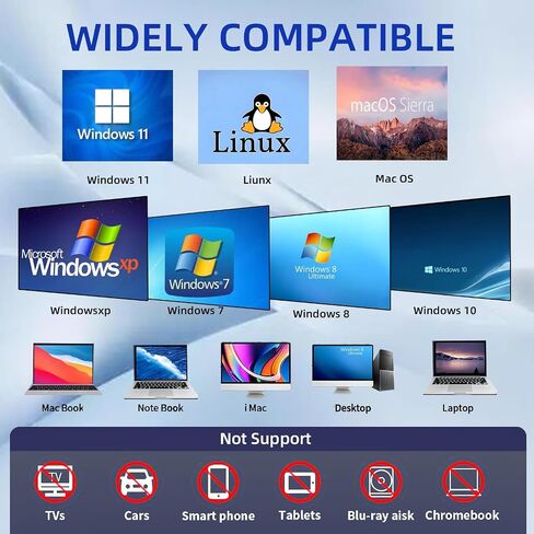 محرك أقراص CD/DVD خارجي للكمبيوتر المحمول، مشغل DVD محمول لأجهزة الكمبيوتر المحمول، 8 في 1 USB 3.0 CD/DVD-ROM +/-RW CD Burner، محرك أقراص مضغوطة قارئ أقراص USB خارجي متوافق مع سطح المكتب Mac، Windows 11/10/8/7 Linux in Kuwait