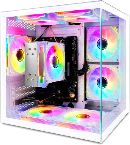 LXZ Gaming PC Desktop Computer, AMD Ryzen 5 5600GT, 16GB DDR4, 1TB NVME SSD, Prebuilt Tower PC with Integrated Graphics, WiFi, RGB Cooling Fans, for Home Office and Student, White Tempered Glass Case | 16GB DDR4, 1TB NVME SSD, Integrated Graphics, WiFi6,  in Saudi Arabia