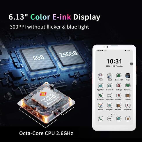 Bigme HiBreak Pro Color 6.13" ePaper E-Ink Phone with Fingerprint Unlock, NFC, 8GB+256GB, eBook Readers Android E Ink eReader Mobile Phone with Android 14, 5G Dual SIM, 300PPI, Long Battery Life White in Saudi Arabia