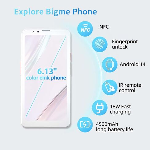 Bigme HiBreak Pro Color 6.13" ePaper E-Ink Phone with Fingerprint Unlock, NFC, 8GB+256GB, eBook Readers Android E Ink eReader Mobile Phone with Android 14, 5G Dual SIM, 300PPI, Long Battery Life White in Saudi Arabia