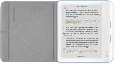 Kobo Libra Colour White eReader & Dusk Blue SleepCover Bundle | 7" Glare-Free Colour E Ink Kaleido 3 Display | Dark Mode Option | Waterproof | Built-in-2-Way Stand Cover in Saudi Arabia