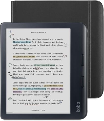 Kobo Libra Colour Black eReader & Black Notebook SleepCover Bundle | 7" Glare-Free Colour E Ink Kaleido 3 Display | Dark Mode Option | Waterproof | Built-in-2-Way Stand Cover in Saudi Arabia