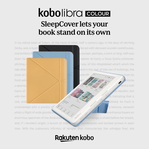 Kobo Libra Colour Black eReader & Butter Yellow SleepCover Bundle | 7" Glare-Free Colour E Ink Kaleido 3 Display | Dark Mode Option | Waterproof | Built-in-2-Way Stand Cover in Saudi Arabia