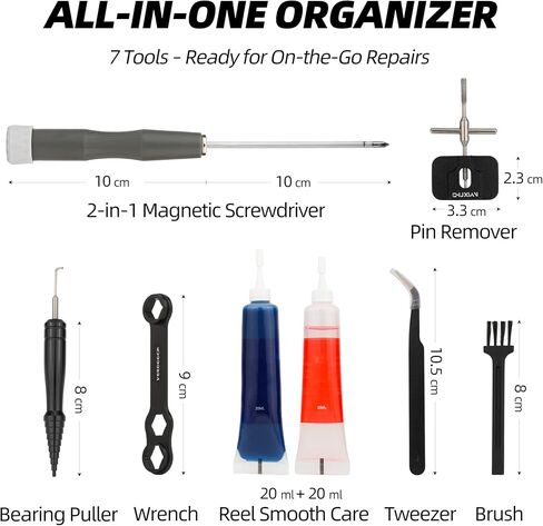 RUNCL 8-in-1 Fishing Reel Repair Kit – Bearing Puller, Magnetic Screwdriver, Wrench, Tweezers, Complete Reel Care Accessories – for Spinning & Baitcasting Reels in Kuwait