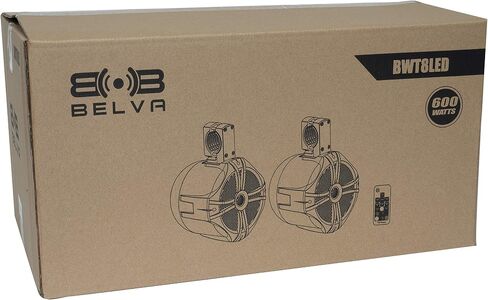 BELVA BWT8LED 600W Peak (300W RMS) 8 بوصات مكبرات صوت برج بحري أبيض | مع إضاءة LED متعددة الألوان وجهاز تحكم عن بعد للقوارب/ATV/UTV/الدراجات النارية/SxS/عربة الجولف in Kuwait