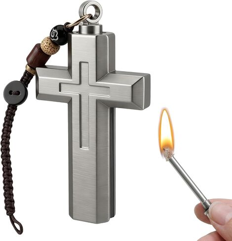 SOMGEM Cross Permanent Match Waterproof Metal Keychain Lighter | Permanent Match, Waterproof Design, Metal Construction, Lanyard Attachment in Saudi Arabia