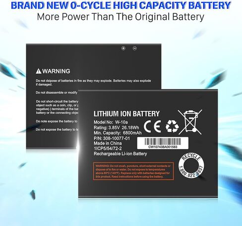 W-10a Battery, Upgraded [6800mAh] New 0 Cycle Ultra Higher Capacity Li-ion Replacement Battery for Netgear MR1100 AT&T Nighthawk M1 LTE Mobile Hotspot Route, Model No: W-10a W-10 in Kuwait