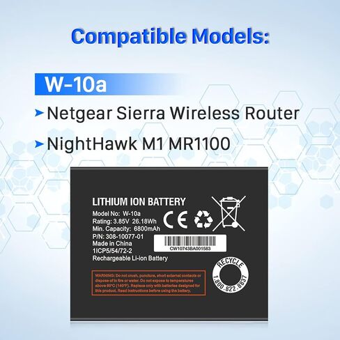 W-10a Battery, Upgraded [6800mAh] New 0 Cycle Ultra Higher Capacity Li-ion Replacement Battery for Netgear MR1100 AT&T Nighthawk M1 LTE Mobile Hotspot Route, Model No: W-10a W-10 in Kuwait