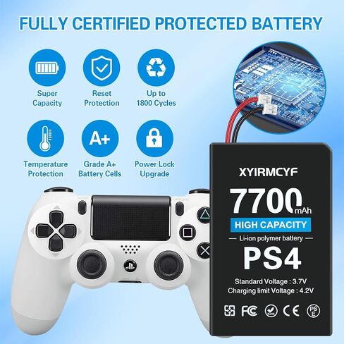 بطارية XYIRMCYF قطعتان متوافقة مع PS4/LIP1522 (ترقية جديدة)، بطارية 7700 مللي أمبير جديدة 0 دورة عالية السعة لجهاز PlayStation 4 PS4 وPS4 pro Dualshock 4 CUH-ZCT1E CUH-ZCT1H CUH-ZCT1U in Kuwait
