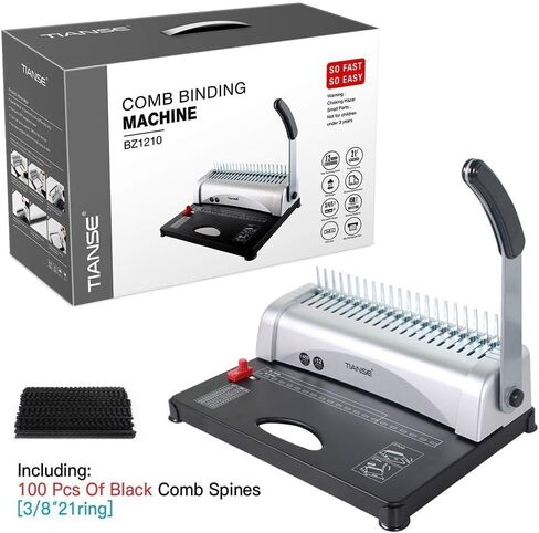 TIANSE Binding Machine, 21-Holes, 450 Sheets, Comb Binding Machines with Starter Kit 100 PCS 3/8'' Comb Binding Spines, Comb Binder Machine Book Maker Perfect for Letter Size, A4, A5 or Smaller Sizes in Saudi Arabia