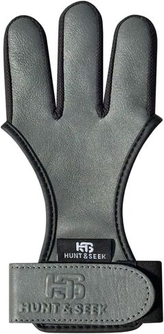 Hunt & Seek Cow Leather Thick Three Finger Archery Shooting Glove for Recurve & Compound Bow – Finger Tab Accessory - Gray, Large in Saudi Arabia