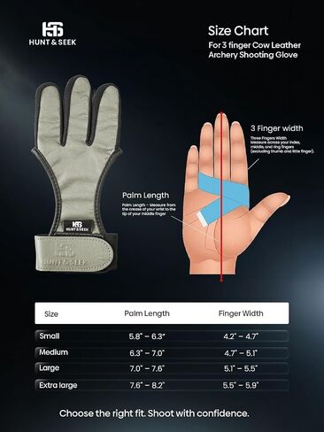 Hunt & Seek Cow Leather Thick Three Finger Archery Shooting Glove for Recurve & Compound Bow – Finger Tab Accessory - Gray, Large in Saudi Arabia