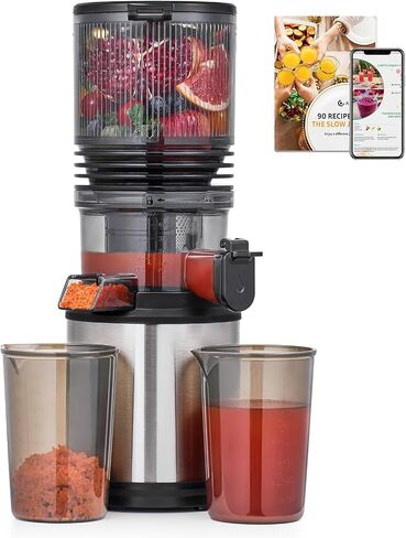 AMZCHEF Cold Press Juicer Machine, 6-Inch Chute for Whole Fruits/Veggies | Triple stainless steel filter, quiet DC motor and easy-clean parts for smooth, high-yield juice from fruits and vegetables in Saudi Arabia
