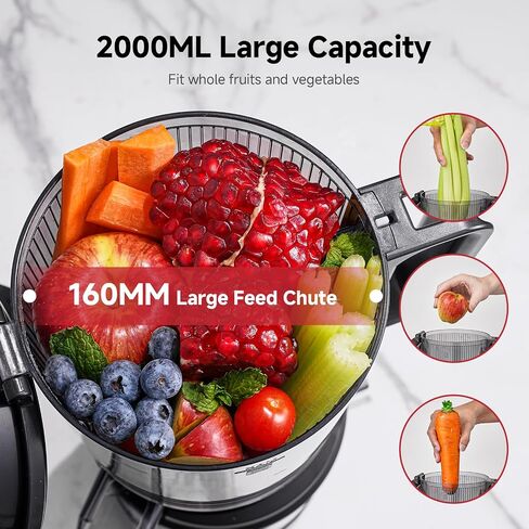 AMZCHEF Cold Press Juicer Machine, 6-Inch Chute for Whole Fruits/Veggies | Triple stainless steel filter, quiet DC motor and easy-clean parts for smooth, high-yield juice from fruits and vegetables in Saudi Arabia