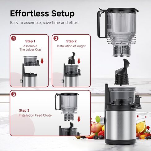 AMZCHEF Cold Press Juicer Machine, 6-Inch Chute for Whole Fruits/Veggies | Triple stainless steel filter, quiet DC motor and easy-clean parts for smooth, high-yield juice from fruits and vegetables in Saudi Arabia