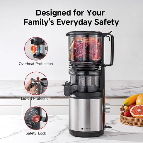 AMZCHEF Cold Press Juicer Machine, 6-Inch Chute for Whole Fruits/Veggies | Triple stainless steel filter, quiet DC motor and easy-clean parts for smooth, high-yield juice from fruits and vegetables in Saudi Arabia