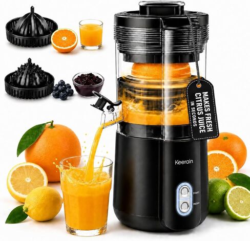 Keerain Electric Citrus Juicer with 2 Cones, Automatic Orange Juicer Machine, One-Touch Operation, High Juice Yield, Easy to Clean, Compact Juicer for Orange, Lemon, Grapefruit, Watermelon & More | Automatic Orange Juicer Machine, One-Touch Operation, Hig in Saudi Arabia
