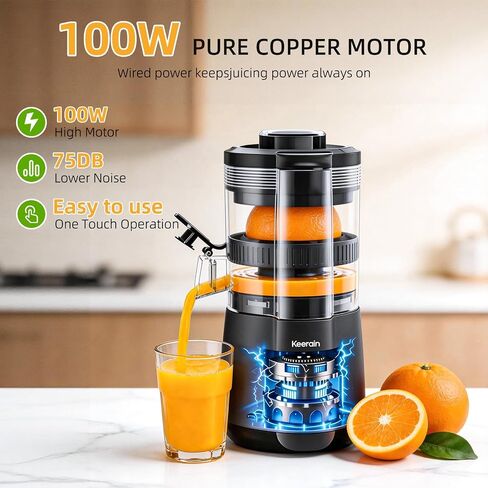 Keerain Electric Citrus Juicer with 2 Cones, Automatic Orange Juicer Machine, One-Touch Operation, High Juice Yield, Easy to Clean, Compact Juicer for Orange, Lemon, Grapefruit, Watermelon & More | Automatic Orange Juicer Machine, One-Touch Operation, Hig in Saudi Arabia