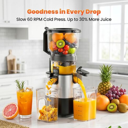 TechRise 3-in-1 Cold Press Juicer, 6" Wide Feed Chute Juicer Machines | Slow Masticating, Whole fruits & Veggies, Makes Sorbet & Nut Milk, BPA-free, Easy to Clean for Busy Mornings, Space Silver in Saudi Arabia