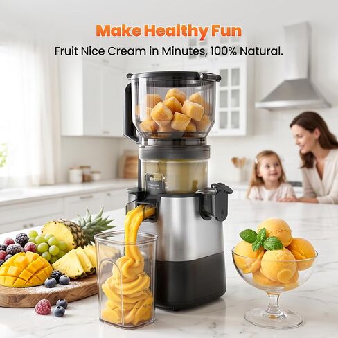 TechRise 3-in-1 Cold Press Juicer, 6" Wide Feed Chute Juicer Machines | Slow Masticating, Whole fruits & Veggies, Makes Sorbet & Nut Milk, BPA-free, Easy to Clean for Busy Mornings, Space Silver in Saudi Arabia