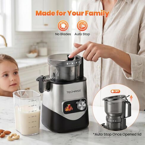 TechRise 3-in-1 Cold Press Juicer, 6" Wide Feed Chute Juicer Machines | Slow Masticating, Whole fruits & Veggies, Makes Sorbet & Nut Milk, BPA-free, Easy to Clean for Busy Mornings, Space Silver in Saudi Arabia