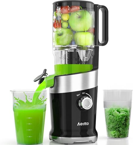 Juicer Machines For Whole Fruits, Aeitto Cold Press Juicer with Wide Feed Chute, Self Feeding Juice Extractor Machine, Easy to Assemble, Easy to Clean with Brush in Saudi Arabia