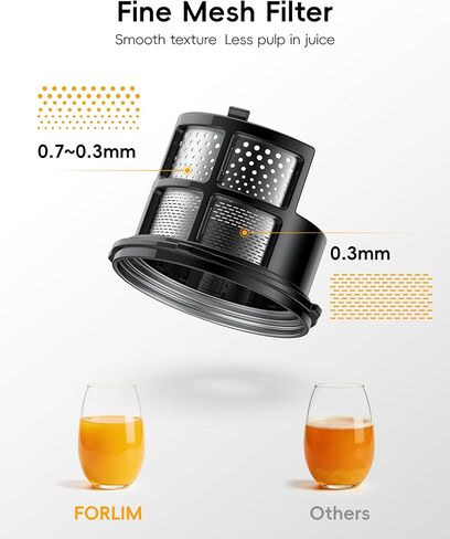 FORLIM Cold Press Juicer, 4.3" Large Chute, Juice, Nut Milk & Frozen Treats | Self-Feeding for Busy Family Kitchens; 57 oz Hopper, Two 27 oz Cups, Single Auger, Metal Filter, One-Dial Reverse, Easy Rinse in Saudi Arabia