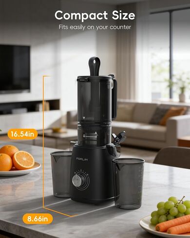 FORLIM Cold Press Juicer, 4.3" Large Chute, Juice, Nut Milk & Frozen Treats | Self-Feeding for Busy Family Kitchens; 57 oz Hopper, Two 27 oz Cups, Single Auger, Metal Filter, One-Dial Reverse, Easy Rinse in Saudi Arabia