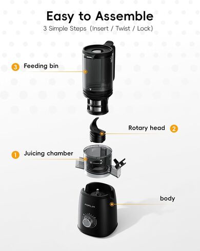 FORLIM Cold Press Juicer, 4.3" Large Chute, Juice, Nut Milk & Frozen Treats | Self-Feeding for Busy Family Kitchens; 57 oz Hopper, Two 27 oz Cups, Single Auger, Metal Filter, One-Dial Reverse, Easy Rinse in Saudi Arabia
