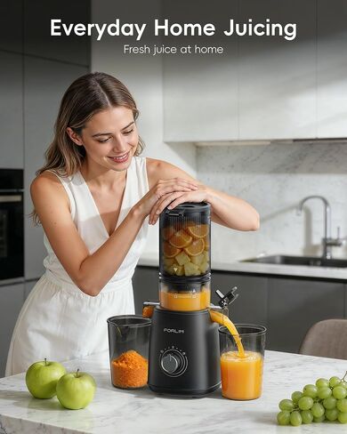 FORLIM Cold Press Juicer, 4.3" Large Chute, Juice, Nut Milk & Frozen Treats | Self-Feeding for Busy Family Kitchens; 57 oz Hopper, Two 27 oz Cups, Single Auger, Metal Filter, One-Dial Reverse, Easy Rinse in Saudi Arabia