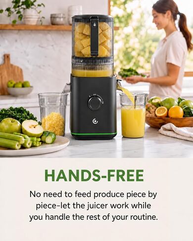 AMZCHEF Juicer Machines, 6.5" Wide Juice Press Fits Whole Fruits, Nut Milk | 3-in-1 Cold Press Juicer, Wide Chute Fits Whole Fruits & Vegetables, DC Motor, Stainless Steel Blade & Self Feeding Auger in Saudi Arabia
