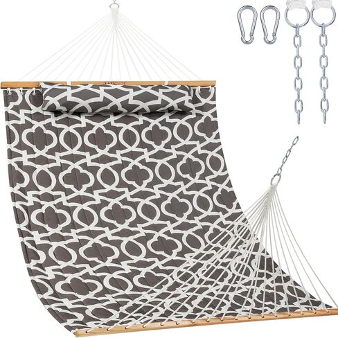 Lazy Daze 12FT Double Quilted Hammock for Outside with Pillow, Blue Floral | 2 Person Hammock with Hardwood Spreader Bar and Carabiners, Hammock without stand for Outdoor, 450lbs Weight Capacity in Saudi Arabia