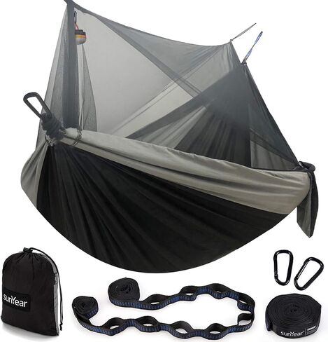Sunyear Hammock Camping with Net/Netting, Portable Camping Hammock Double Tree Hammock Outdoor Indoor Backpacking Travel & Survival, 2 Tree Straps (16+1 Loops Each, 20Ft Total) in Saudi Arabia