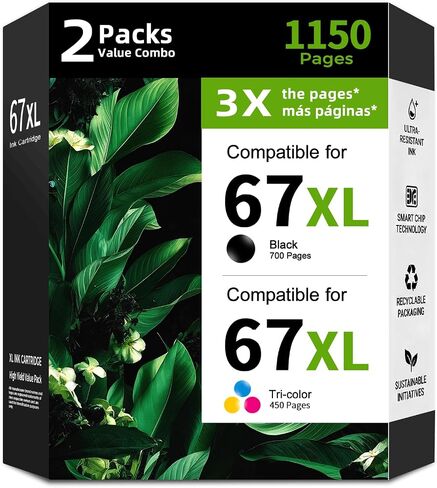 67XL Ink Cartridge Black Color Combo 2 Pack Replacement for HP 67 HP67 XL in Saudi Arabia