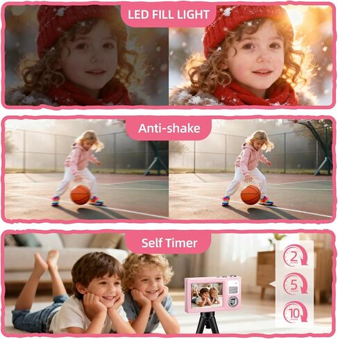 Digital Camera for Kids & Beginners 64GB SD Point and Shoot Digital Cameras | Compact pink digital camera & vlogging camera for kids. Durable drop-resistant design with tripod & 16X zoom for travel. in Saudi Arabia