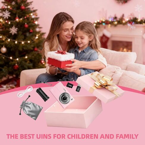 Digital Camera for Kids & Beginners 64GB SD Point and Shoot Digital Cameras | Compact pink digital camera & vlogging camera for kids. Durable drop-resistant design with tripod & 16X zoom for travel. in Saudi Arabia