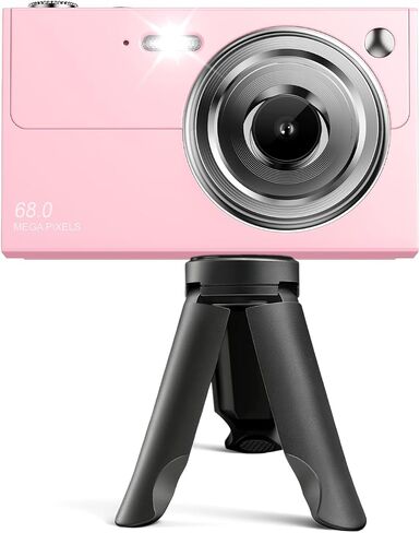 Digital Camera for Kids & Beginners 64GB SD Point and Shoot Digital Cameras | Compact pink digital camera & vlogging camera for kids. Durable drop-resistant design with tripod & 16X zoom for travel. in Saudi Arabia