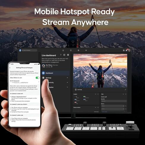 Osee GoStream Duet Kit All in One Pro Live Streaming Multi-Camera Video Mixer Switcher Recorder Player Kit 4 HDMI&SDI in USB-C I/O with 14 Inch Monitor Built-in DC-to-Type C Cable NDI(Free Activated) in Saudi Arabia