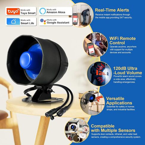 WiFi Security Alarm System Kit-Wireless 120db Loud Weatherproof Siren Horn with Remote Control&Motion Sensor Alarm Home Hotel Garage Shop Burglar Alarm System in Saudi Arabia