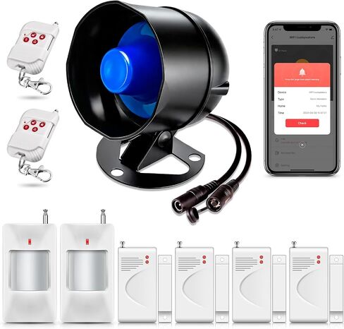 WiFi Security Alarm System Kit-Wireless 120db Loud Weatherproof Siren Horn with Remote Control& Door Contact Sensor&Motion Sensor Alarm Home Hotel Garage Shop Burglar Alarm System in Saudi Arabia