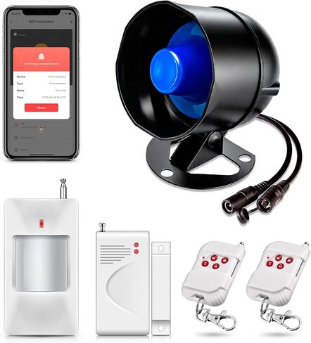 WiFi Security Alarm System Kit-Wireless 120db Loud Weatherproof Siren Horn with Remote Control& Door Contact Sensor&Motion Sensor Alarm Home Hotel Garage Shop Burglar Alarm System in Saudi Arabia