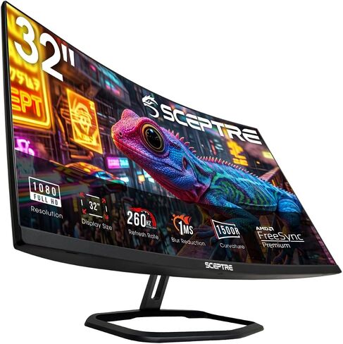 New! Sceptre Curved 32 inch Prime Gaming Monitor 1080p 1500R 110% sRGB HDMI X2 up to 240Hz, DisplayPort X2 up to 260Hz FreeSync Premium 1ms Build-in Speakers, Machine Black 2027 (C325B-FW260D.A1) in Saudi Arabia