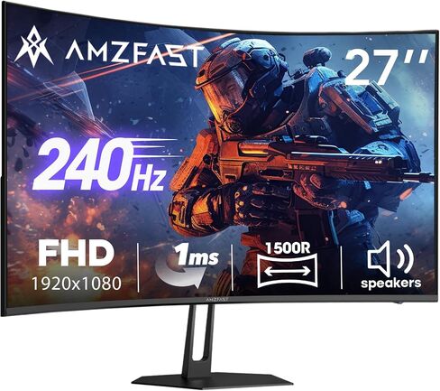 Amzfast 27 inch 240Hz Curved Monitor, FHD 1080p Gaming Monitor, Built-in Speakers, FreeSync, MPRT 1ms, 130% sRGB, 4000:1, 1500R, VESA Mount, HDMI 2.0&DP 1.4, 12 Months Warranty Exchange, AMZG27C1 Pro in Kuwait