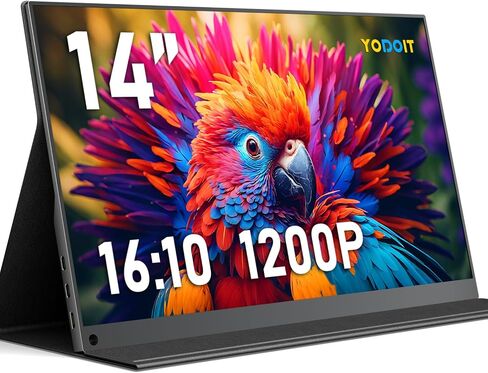 Yodoit Portable Monitor 15.6" 1920×1080 FHD IPS Travel Screen Display with USB-C Plug & Play, Built-in Speakers Smart Cover for MacBook PC Xbox, Extended Display for Remote Workers (Black) in Kuwait
