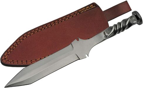 SZCO 11.25" Handmade Railroad Spike Spear-Point Knife with Twisted Handle & Leather Sheath – 6.5" Carbon Steel Blade – Durable Collectible for Display, Gifts, or Outdoor Use in Kuwait