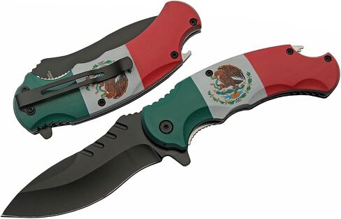 SZCO 4.75" Mexican Flag Folding Pocket Knife – Compact Everyday Carry Folding Knife with Mexican Flag Handle, 3.75" Stainless Steel Blade, Bottle Opener & Belt Clip in Kuwait