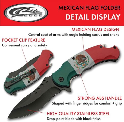SZCO 4.75" Mexican Flag Folding Pocket Knife – Compact Everyday Carry Folding Knife with Mexican Flag Handle, 3.75" Stainless Steel Blade, Bottle Opener & Belt Clip in Kuwait