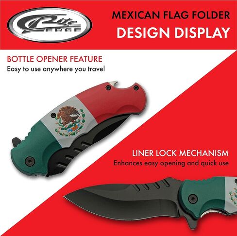 SZCO 4.75" Mexican Flag Folding Pocket Knife – Compact Everyday Carry Folding Knife with Mexican Flag Handle, 3.75" Stainless Steel Blade, Bottle Opener & Belt Clip in Kuwait